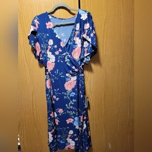 Floral Blue Wrap Dress
